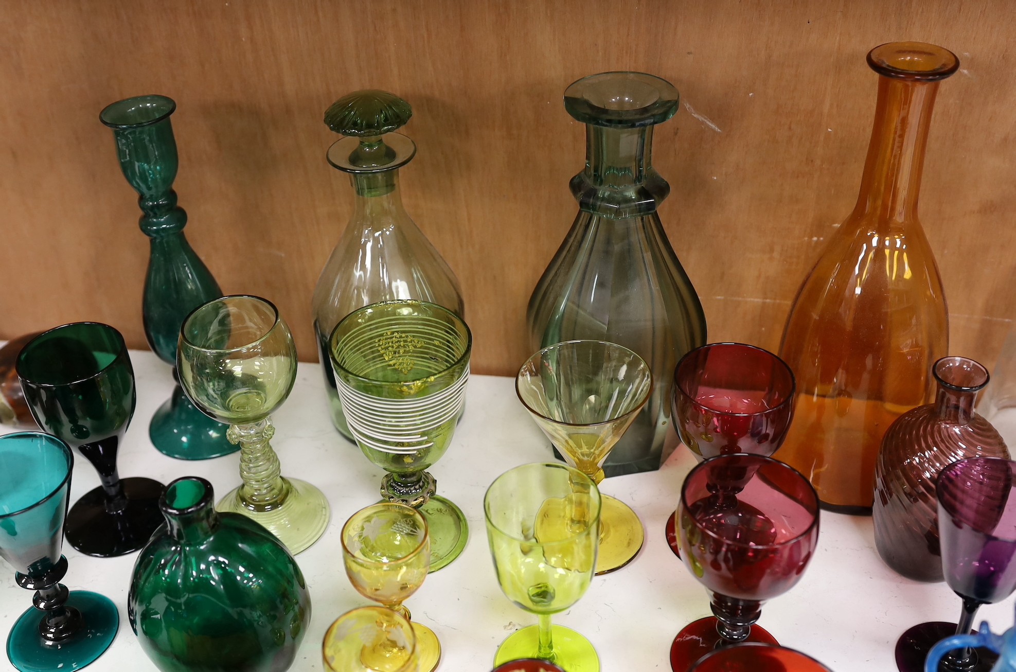 A selection of English and continental coloured glass wares, 19th/20th century